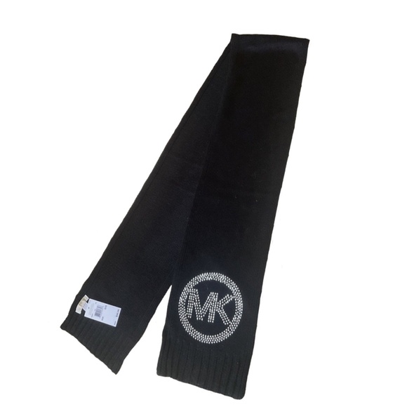 NIP / NWT Michael Kors MK Logo Silver Studded Black Muffler Scarf 536097 - Picture 1 of 11